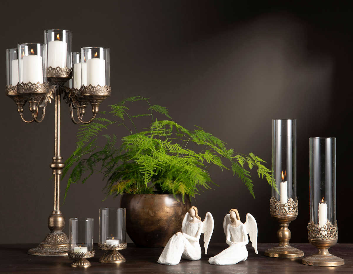 Kynttilälyhty tuikuille Anastasia 2 kpl setti antiikkimessinki