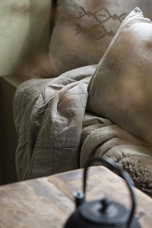 Torkkupeitto - Vintage quilt kivipesty 130 x 180 cm Vaalea beige - Linen