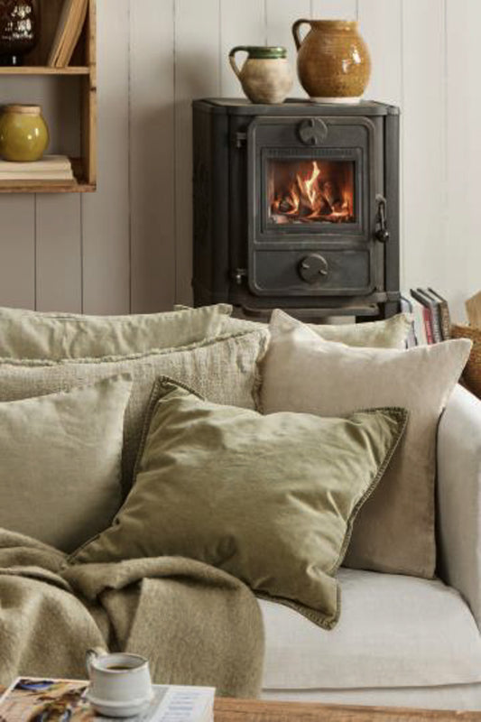 Samettityynynpäällinen Vintage – kuluneen näköinen Harmaanvihreä - Eucalyptus green 50 x 50 cm