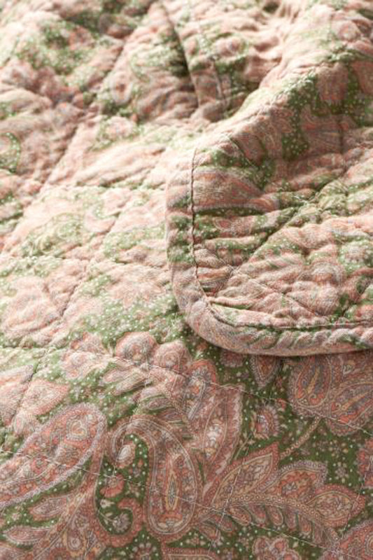Puuvillatäkki vihreä, vaaleanpunainen ja persikka paisley 130 x 180 cm