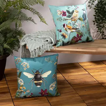 Tyynynpäällinen joka sopii ulkokäyttöön Linnut turkoosi 43 x 43 cm (kaksi puoleinen)