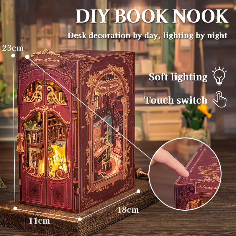 DIY Minimaailma kirjahyllyyn – Library of Wisdom Book Nook (sis. pölysuojan)