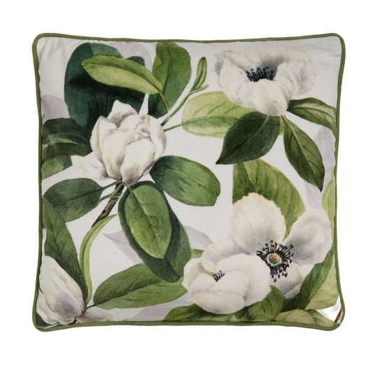 Tyynynpäällinen Valkoiset kukat sinisellä/valkoisella pohjalla 43 x 43 cm (kaksipuolinen)