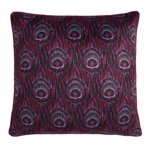 Tyynynpäällinen Riikinkukonsulka sini-punainen 55 x 55 cm (kaksipuolinen)