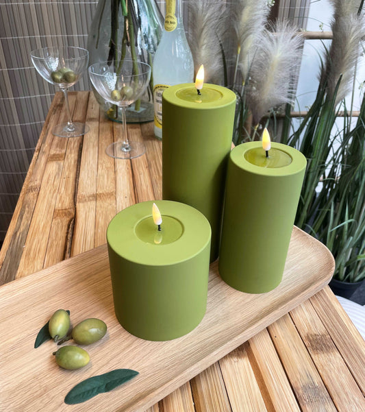 Led-kynttilä ulkokäyttöön Oliivinvihreä (Olive Green) halk. 7,5 cm