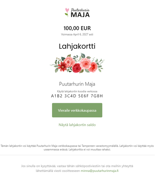 Puutarhurin Maja lahjakortti - sähköinen
