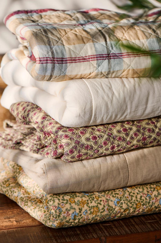 Puuvillatäkki puna-beige-valkoinen ruutukuvio