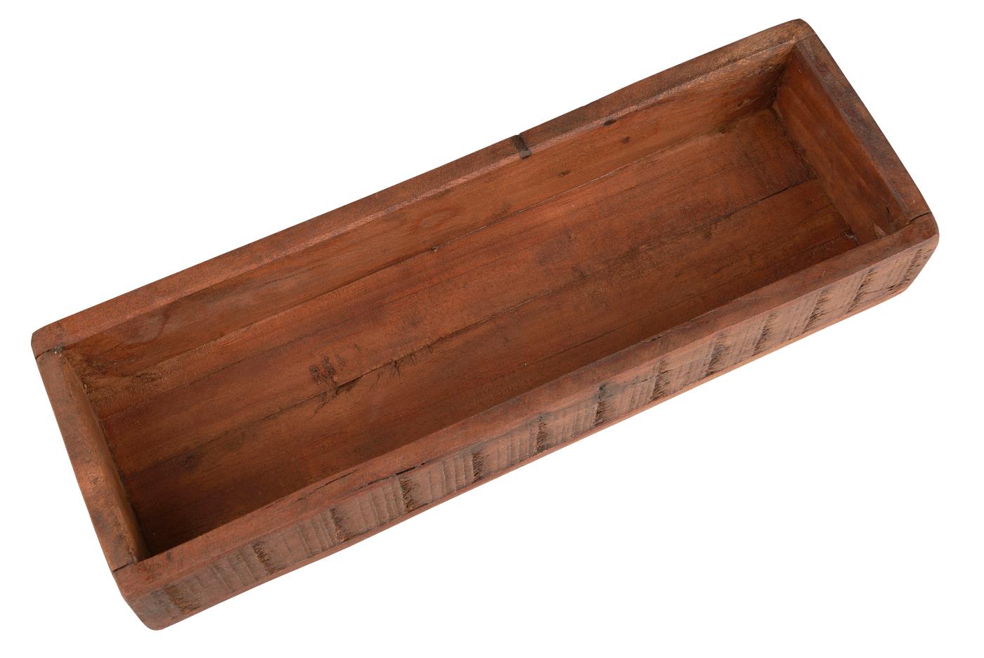 Puulaatikko pitkä ja kapea, ruskea kierrätetty puu 11 x 35 cm