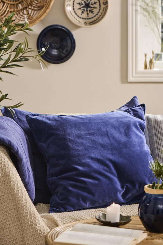 Samettityynynpäällinen Vintage - kuluneen näköinen Tummansininen - Indigo 50 x 50 cm