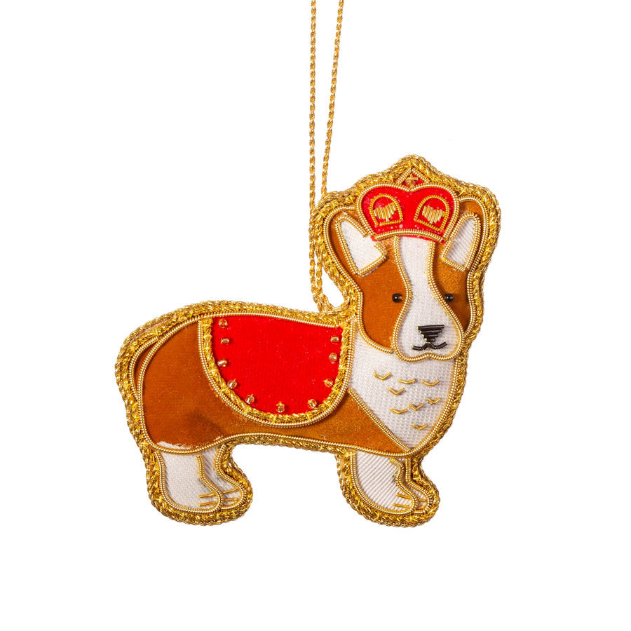 Corgi kirjailtu joulukuusenkoriste