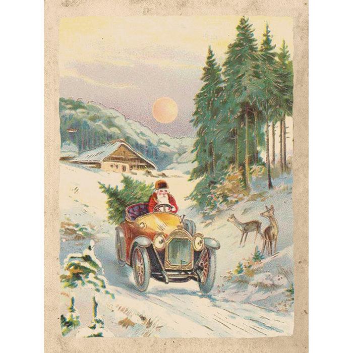 Joulutaulu Talvi - Joulupukki autoilee 18 x 24 cm