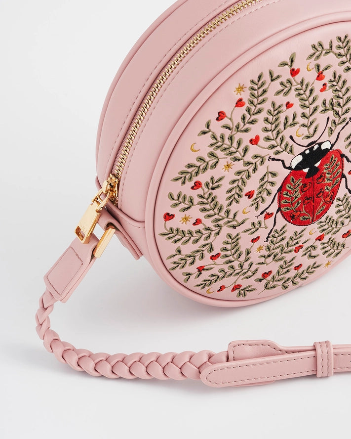 Pyöreä pieni olkalaukku Leppäkerttu - Ladypink vaaleanpunainen