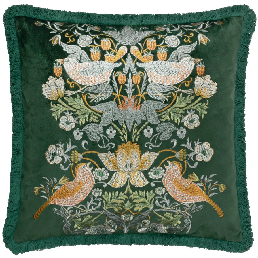Tyynynpäällinen Strawberry Thief brodeerattu Vihreä - Forest 50 x 50 cm