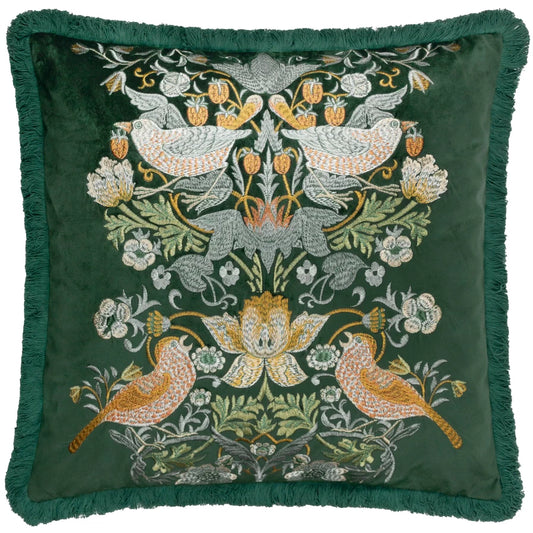 Tyynynpäällinen Strawberry Thief brodeerattu Vihreä - Forest 50 x 50 cm