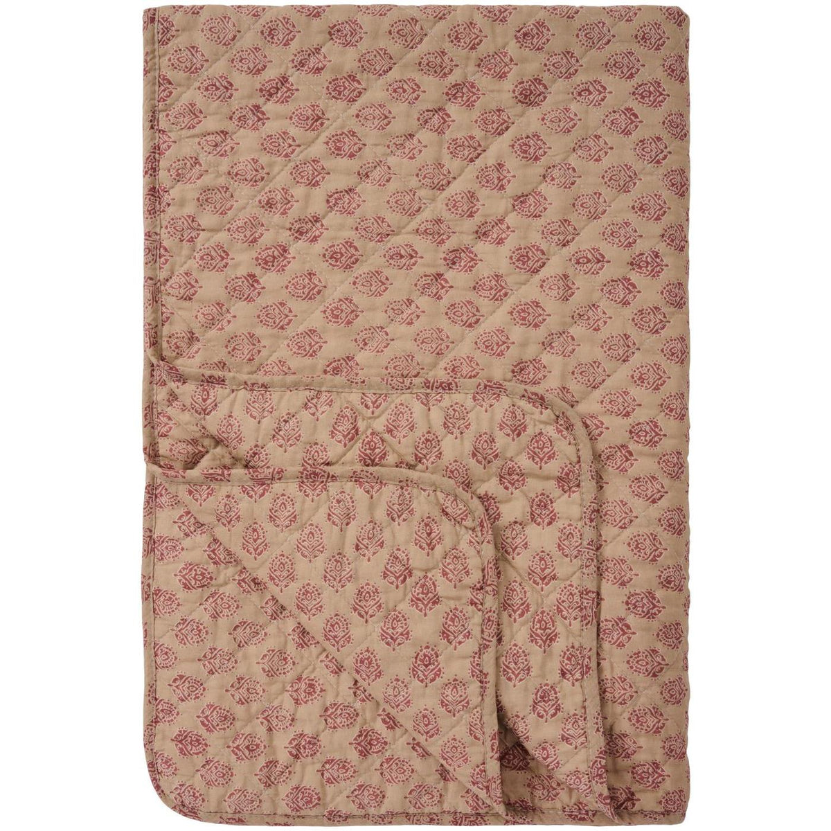 Puuvillatäkki Beige punainen kuvio 130 x 180 cm