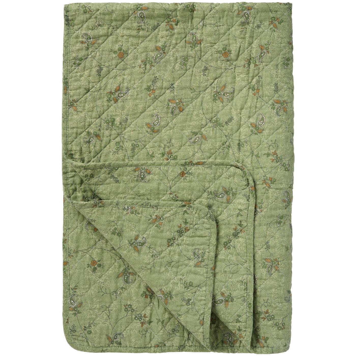 Puuvillatäkki salvianvihreä pienet paisley kukat 130 x 180 cm