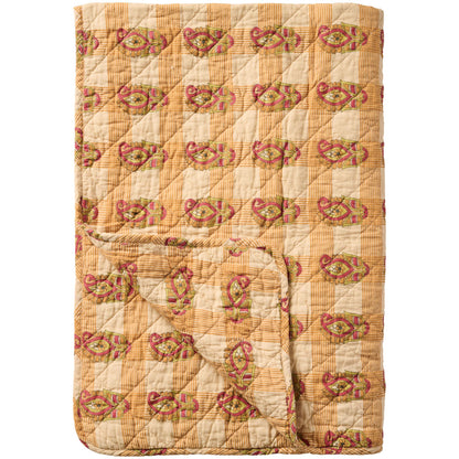 Puuvillatäkki Indian Sari keltaruutu 130 x 180 cm