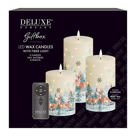 Kuviolliset led-kynttilät lahjalaatikossa