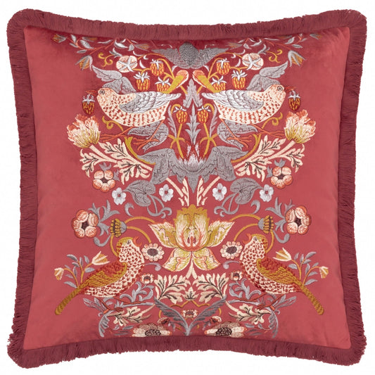 Tyynynpäällinen Strawberry Thief brodeerattu Punainen - Berry  50 x 50 cm