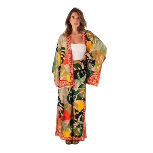 Kimono takki lyhyt Exotic leaves - Monstera
