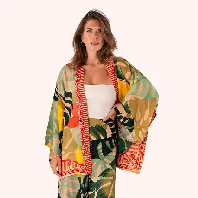 Kimono takki lyhyt Exotic leaves