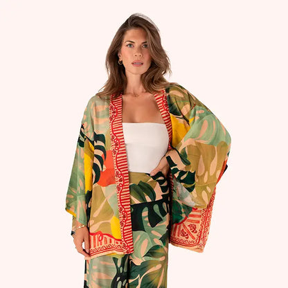 Kimono takki lyhyt Exotic leaves