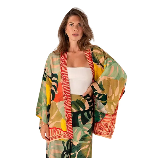 Kimono takki lyhyt Exotic leaves - Monstera