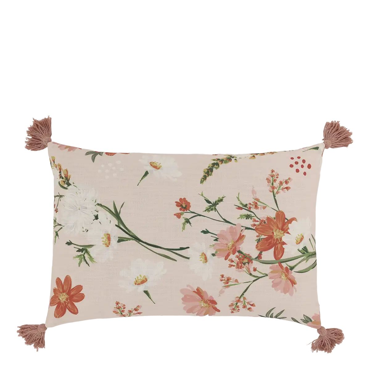 Tyynynpäällinen tupsut Kukat persikanvärisellä pohjalla 60 x 40 cm
