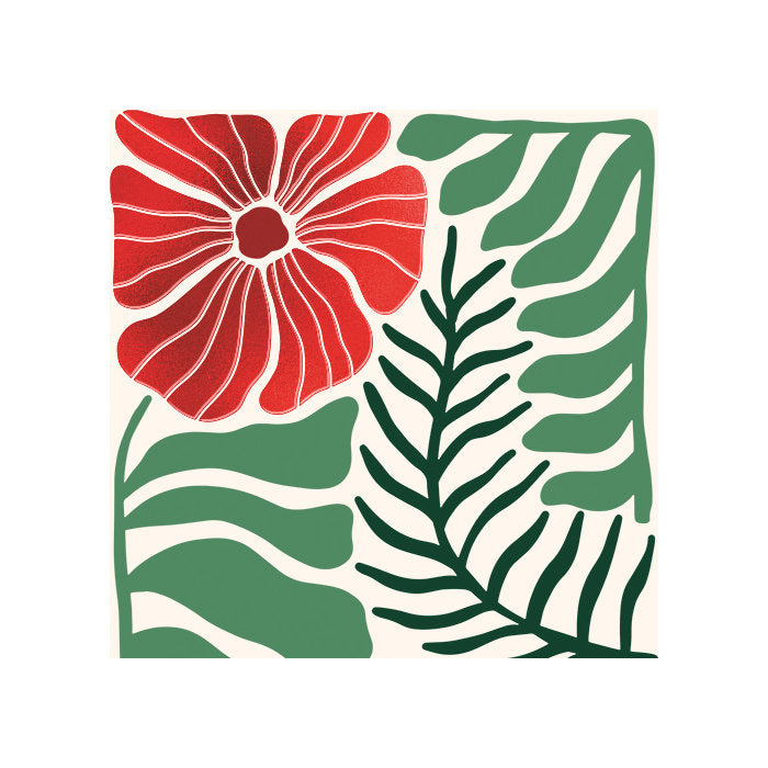 Punainen kukka pieni kaksiosainen kortti 7.5 x 7.5 cm