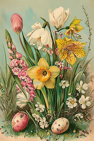 Postikortit peltirasiassa Pääsiäiskukat ja -eläimet - Vintage Easter 20 kpl