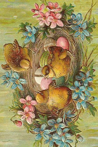 Postikortit peltirasiassa Pääsiäiskukat ja -eläimet - Vintage Easter 20 kpl