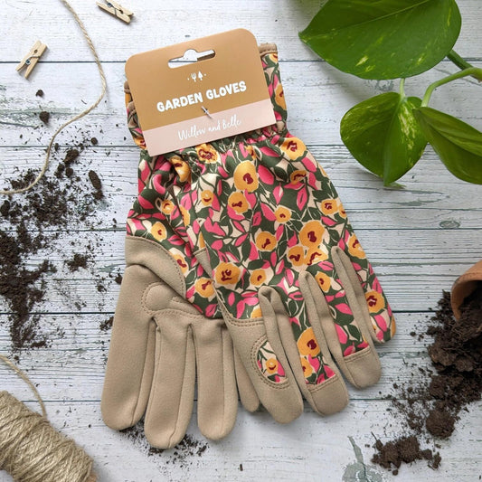 Puutarhakäsineet Floral pinkki ja keltainen