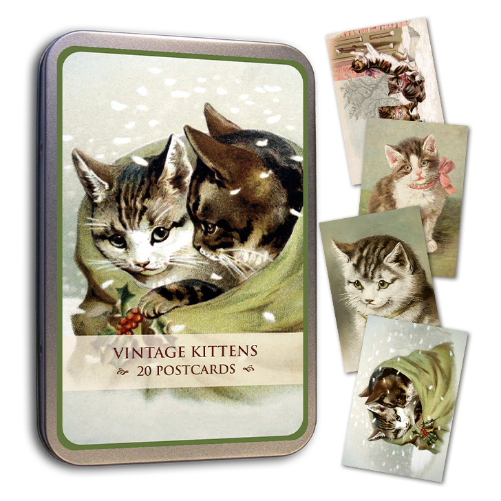 Postikortit peltirasiassa 20 kpl - Vintage Kittens - Kissat