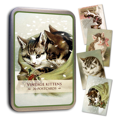 Postikortit peltirasiassa 20 kpl - Vintage Kittens - Kissat
