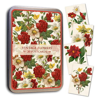 Postikortit peltirasiassa 20 kpl - Vintage Flowers