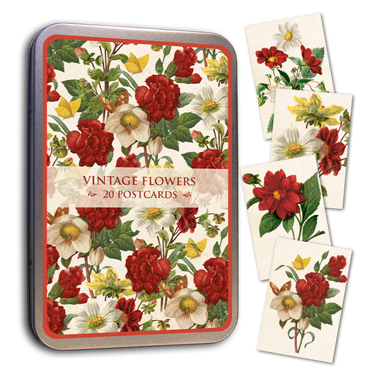 Postikortit peltirasiassa 20 kpl - Vintage Flowers