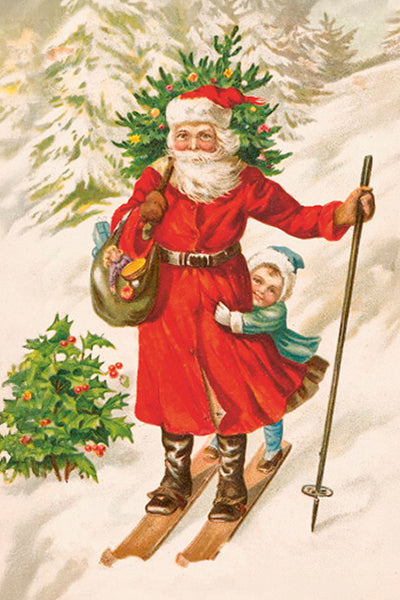 Joulukortit peltirasiassa 20 kpl - Vintage Christmas - Joulupukki hiihtää