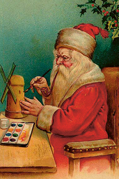Joulukortit peltirasiassa 20 kpl - Vintage Christmas - Joulupukki hiihtää
