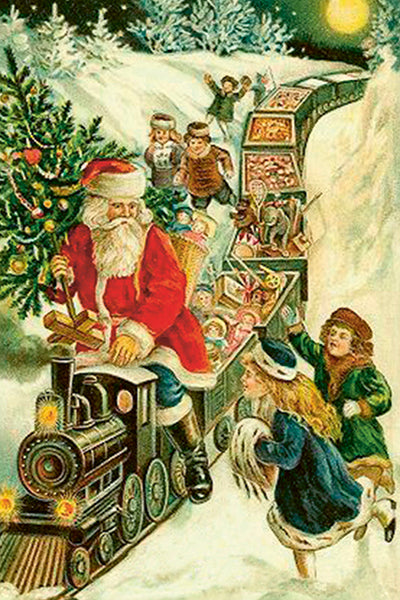 Joulukortit peltirasiassa 20 kpl - Vintage Christmas - Joulupukki hiihtää