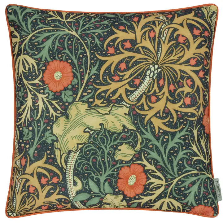 Tyynynpäällinen joka sopii ulkokäyttöön William Morris Seaweed Indigo 50 x 50 cm