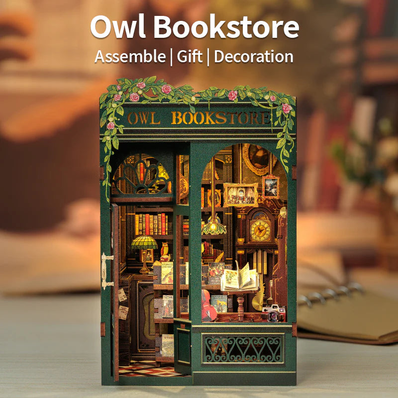 DIY Minimaailma kirjahyllyyn – Owl Bookstore Book Nook