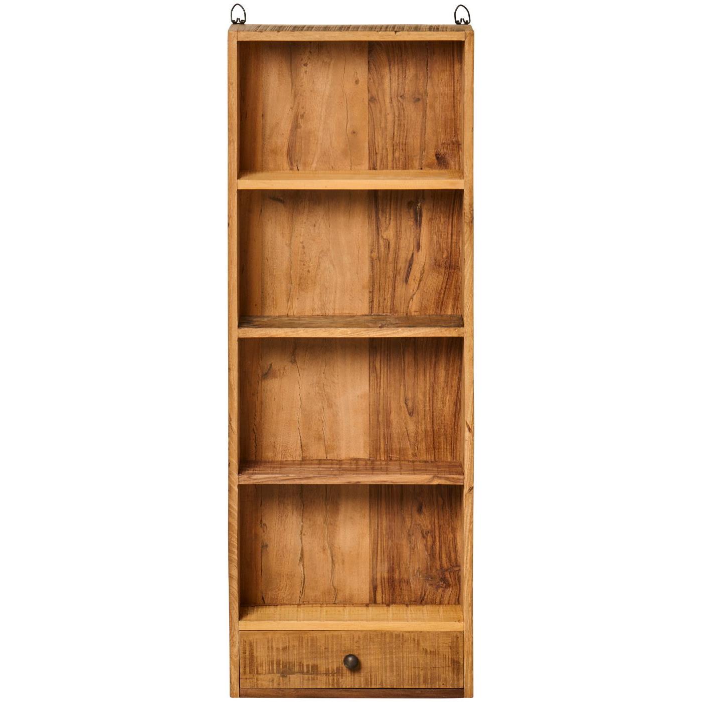 Kapea seinähylly laatikolla vintage puinen 33 x 93 cm