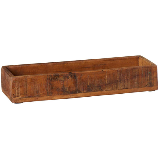 Puulaatikko pitkä ja kapea, ruskea kierrätetty puu 11 x 35 cm