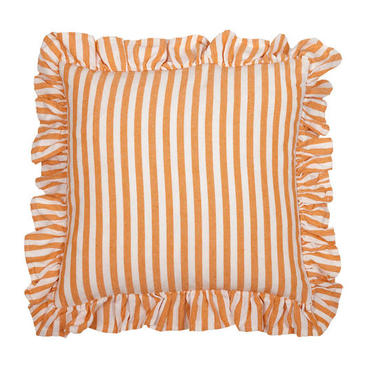 Tyynynpäällinen röyhelöllä raidallinen oranssi 45 x 45 cm