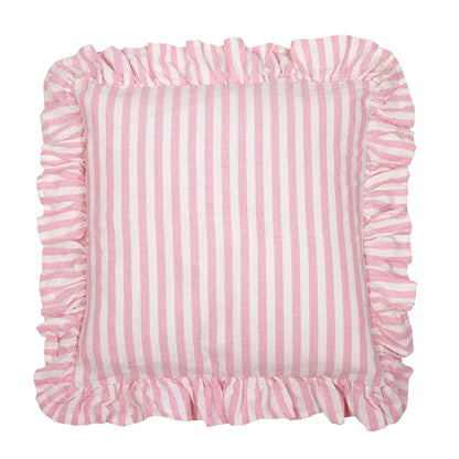 Tyynynpäällinen röyhelöllä raidallinen roosa 45 x 45 cm