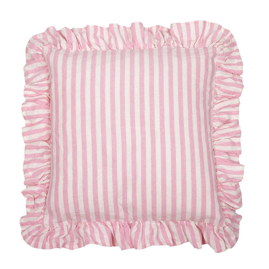 Tyynynpäällinen röyhelöllä raidallinen roosa 45 x 45 cm