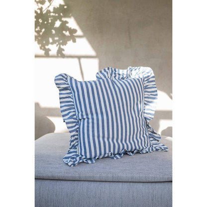 Tyynynpäällinen röyhelöllä raidallinen denim sininen 45 x 45 cm
