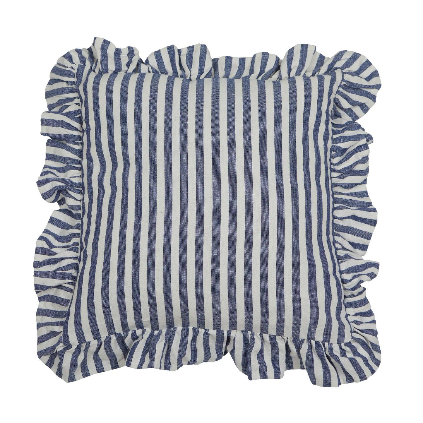 Tyynynpäällinen röyhelöllä raidallinen denim sininen 45 x 45 cm