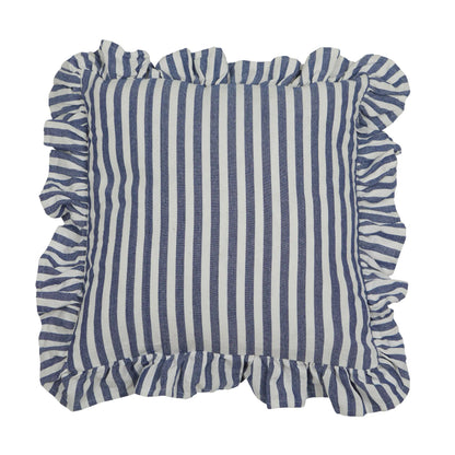 Tyynynpäällinen röyhelöllä raidallinen denim sininen 45 x 45 cm