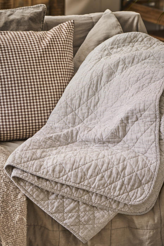 Puuvillatäkki harmaa-valkoiset ohuet raidat